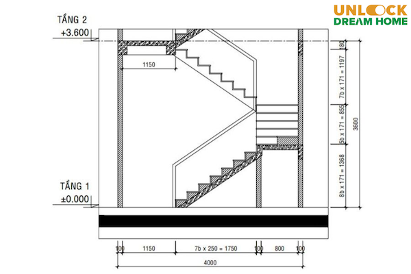 Mẫu bản vẽ cầu thang 21 bậc đơn giản