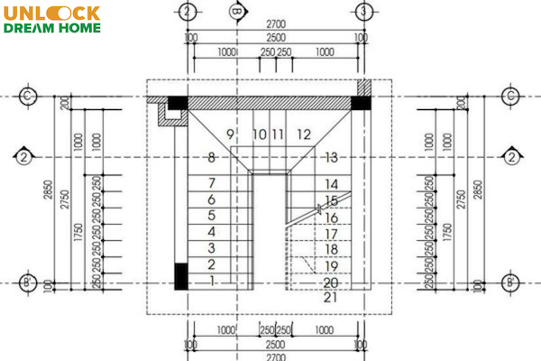 Bản vẽ cầu thang 21 bậc đẹp