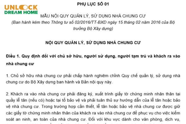 Nội quy của tòa nhà chung cư chi tiết