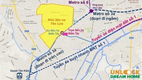 Sơ đồ tuyến Metro số 3a từ Bến Thành đến Depot Tân Kiên