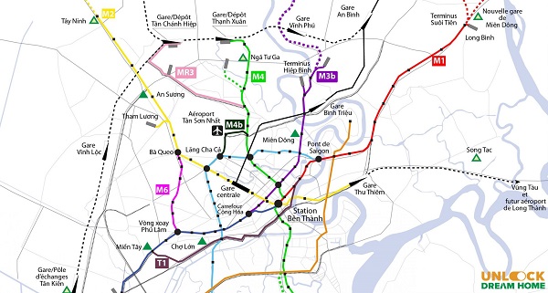 Sơ đồ tuyến Metro số 4 từ Thạnh Xuân đến Hiệp Phước (đường màu xanh)